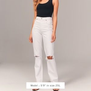 Abercrombie New With Tags Ultra High Rise 90s Straight Jean White with Distress